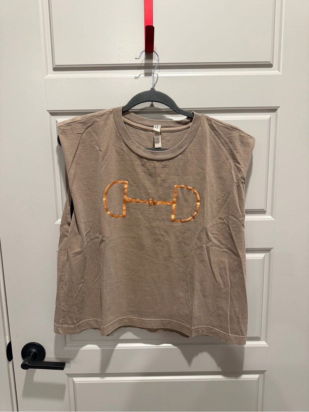Tan Tank Top with Gold Horsebit Graphic